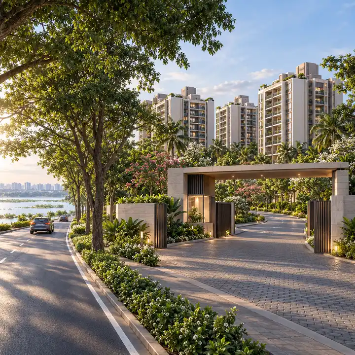 Adarsh Urbanite gated entrance on Bellandur Lake Road, artist's impression Adarsh Urbanite gated entrance on Bellandur Lake Road, artist's impression
